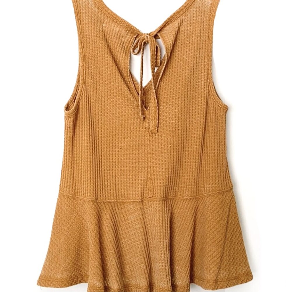 Others Follow Thermal Waffle Knit Textured Cut-Out Peplum Hem Tank Top in Yellow - Picture 12 of 14